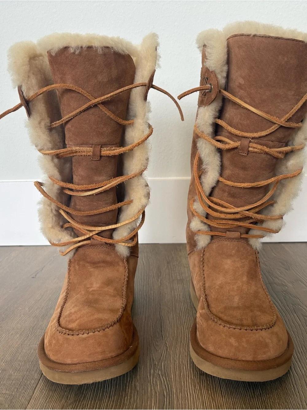 UGG Chestnut Suede Shearling Lace-Up Winter Boots